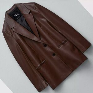 Zara Brown Leather Blazer